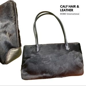 Calf Hair & Genuine Leather Handbag Shoulder Bag Purse Black HOBO International